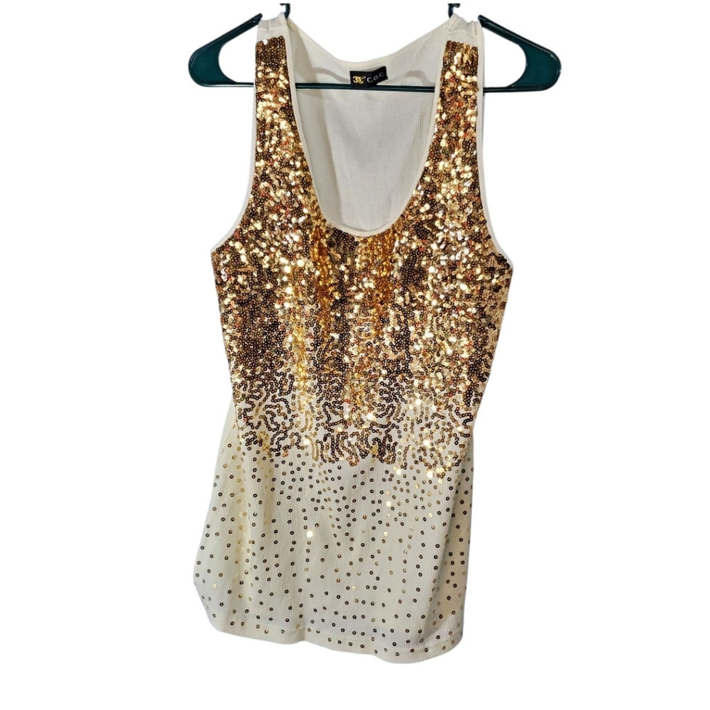C. O. C.  Gold Sequin Tank Top Ptp 19"